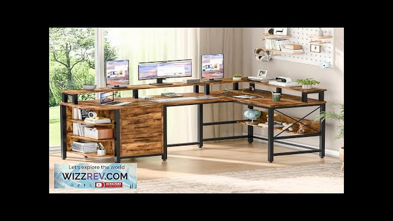 67" L Shaped Computer Desk with LED Lights and Power Outlets Reversible Review