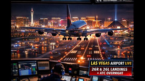 LAS VEGAS AIRPORT LIVE: 26R & 26L LANDINGS + ATC OVERNIGHT & MORNING TO MID AFTERNOON!!