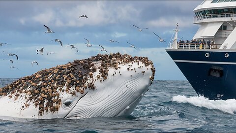 Giant white whale with millions of parasitic creatures on its body calls for help from tourists