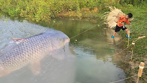 Fishing with earthworms highland boy khai make traps to catch fish in streams||Small Fishing Trap