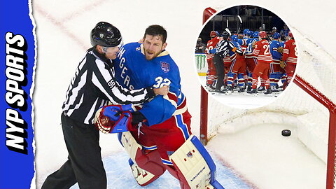 Why did the Rangers and Red Wings brawl after their intense matchup?