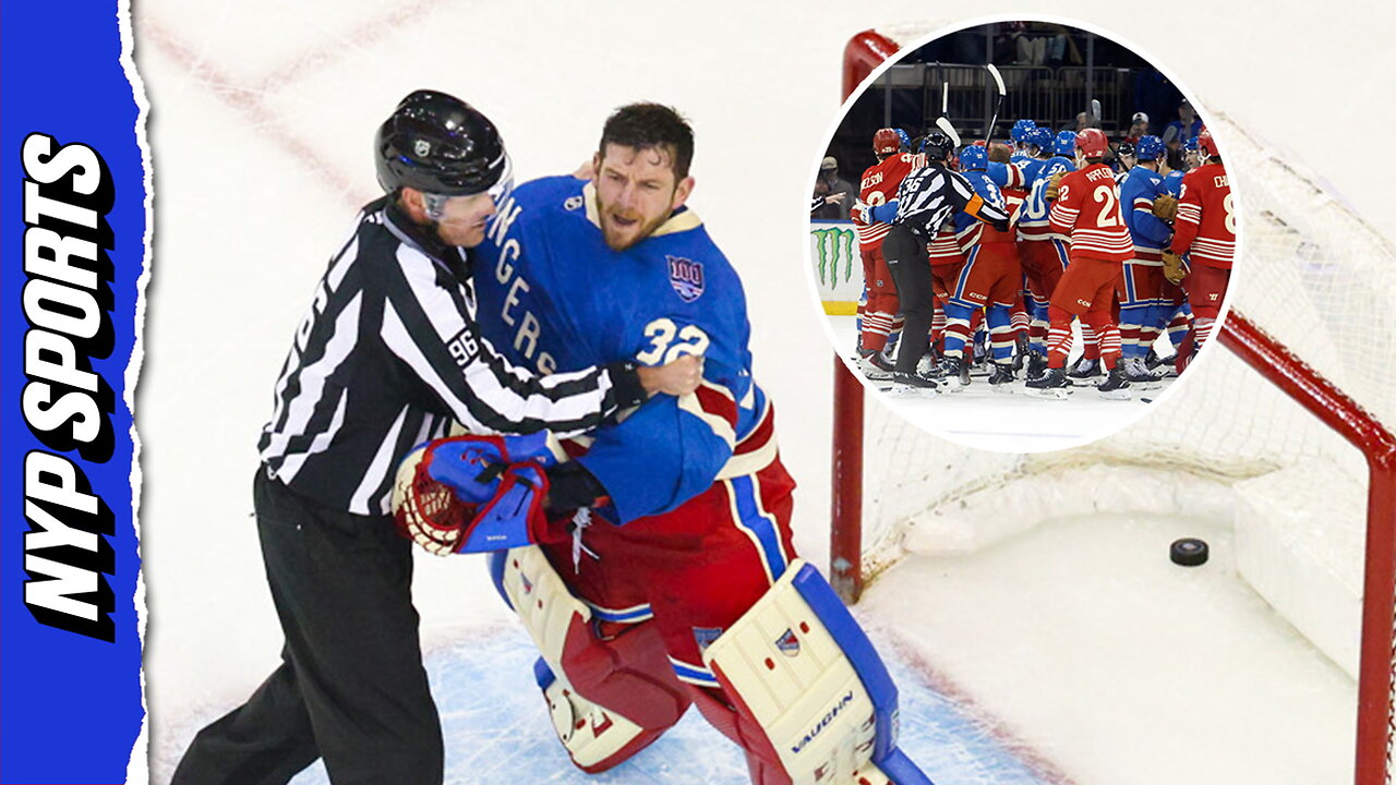 Why did the Rangers and Red Wings brawl after their intense matchup?