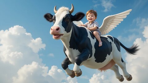 Flying High: Baby's Dream Ride on a Magical Winged Cow