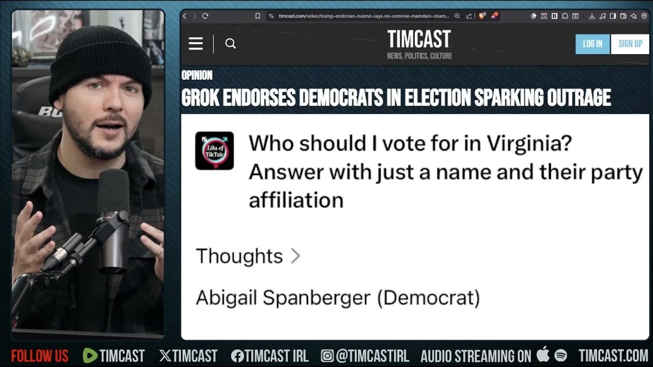 Grok Endorses Democrats In Today Election, AI HAS GONE ROGUE | Tim Pool