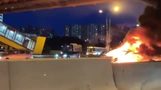 Tesla Model 3 crashes into parked truck. Shortly after...