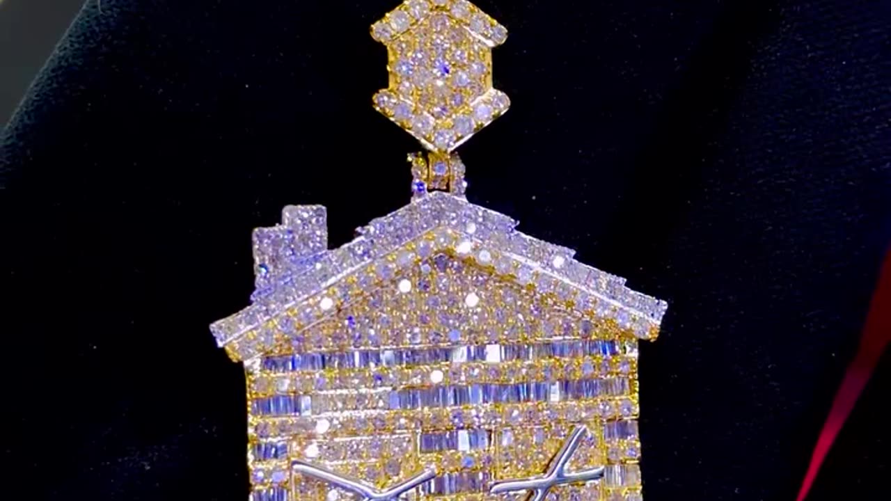 Real 10K Gold & Natural Diamond Trap House Pendant