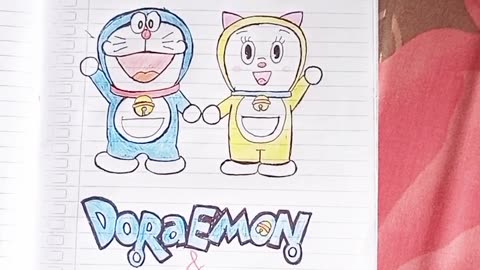 Drawing Doraemon and sister using a pencil