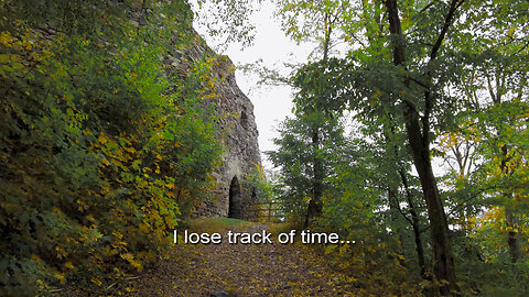 Walking In Rain To The Ruins In The Forest - ASMR Stormy Walk In Early Autumn