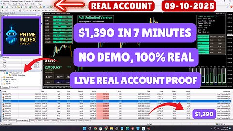 💹 $1,390 Profit on GER40 | Prime Index EA Live Trading – Real Account Results