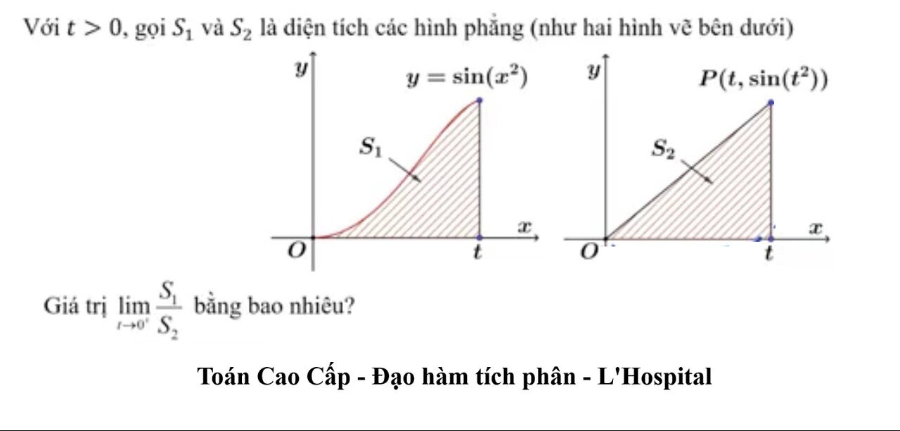 Toán Cao Cấp: Gọi S1 và S2 là diện tích các hình phẳng (như hai hình vẽ bên dưới). Lim S1/S2