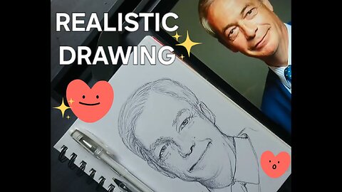 REALISTIC DRAWING: Nigel Farage Portrait, Crosshatch With Ink Pen