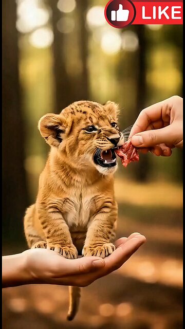 Meat lover Line being fed meat by his owner AI generate funny and creative cartoon video