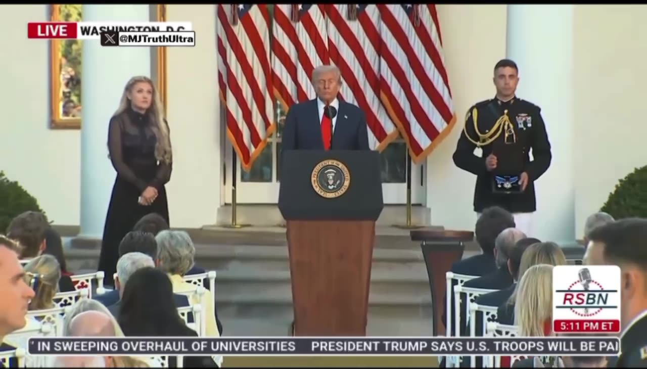 Military aid reads Charlie Kirk’s citation for the Presidential Medal of Freedom