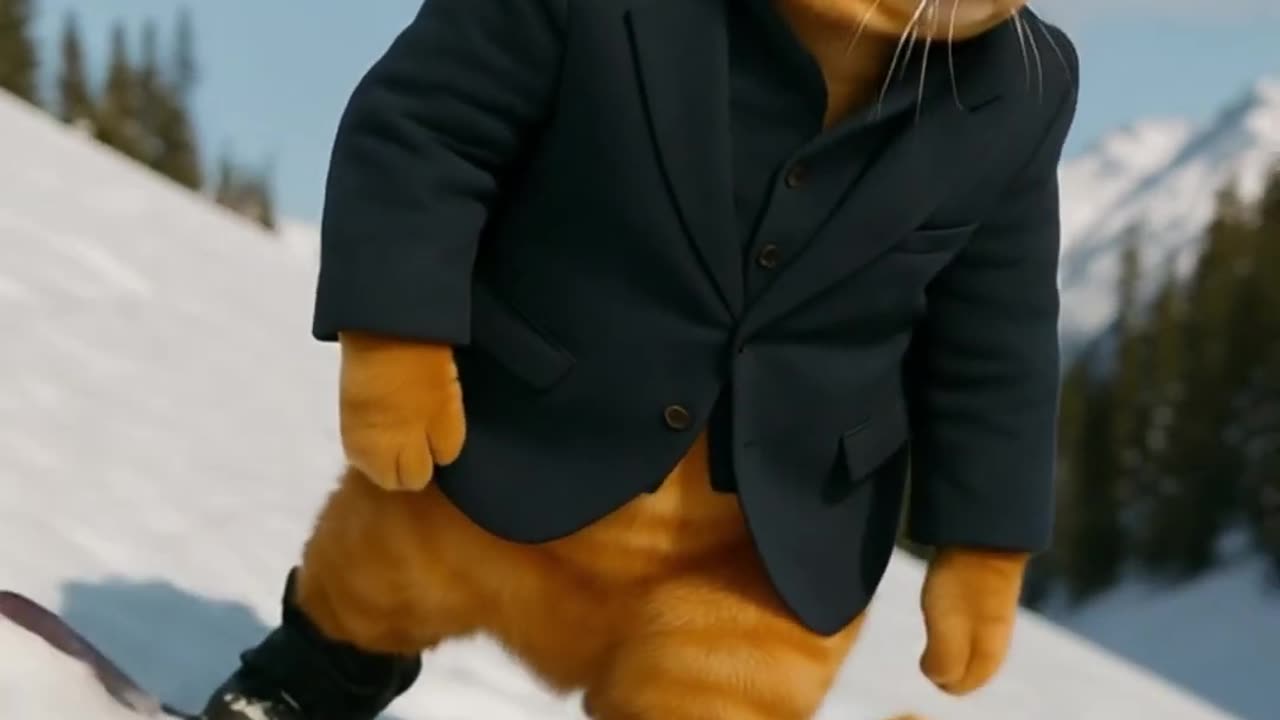 Snowboarding Animals: AI Cat and Squirrel Hit the Slopes!