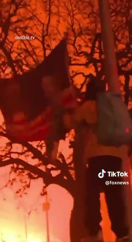 Firefighter saves American flag during “wild” fires in California | Thabk you Patriot 🫡🇺🇸