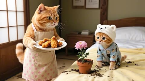 Ginger Kitten Gets Muddy Indoors 😹, Mama Cat Teaches a Cute Lesson 🐾💞 _ Funny Cat Videos