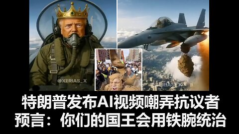 特朗普发布AI视频嘲弄抗议者；预言：你们的国王会用铁腕统治你们