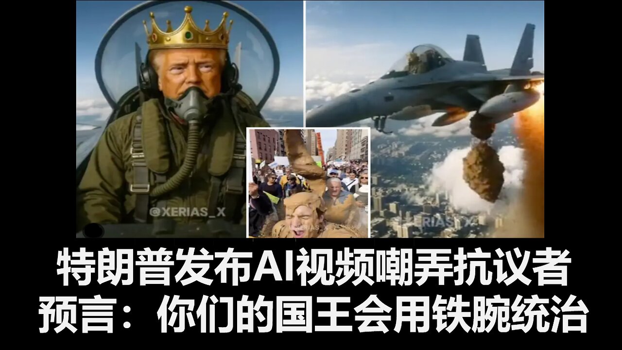 特朗普发布AI视频嘲弄抗议者；预言：你们的国王会用铁腕统治你们