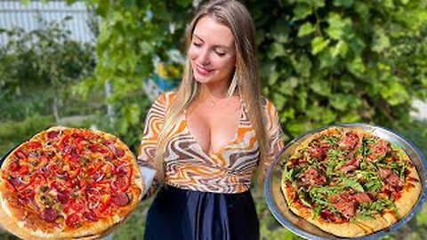 Village Girl Cooks Italian Pizza on The Sadj Grill l Relaxing Village Kitchen ASMR
