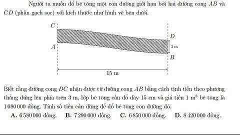 Toán 11: Người ta muốn đổ bê tông một con đường giới hạn bởi hai đường cong AB và CD