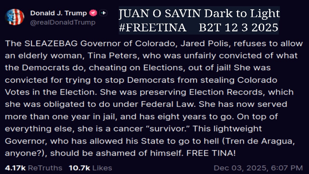 JUAN O SAVIN- Dark to Light #FREETINA Topics - Blessed 2 Teach 12 3 2025