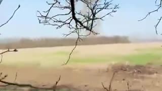 Russian Soldier Runs from The Shrapnel of an Exploding Grad Launcher a Km Away