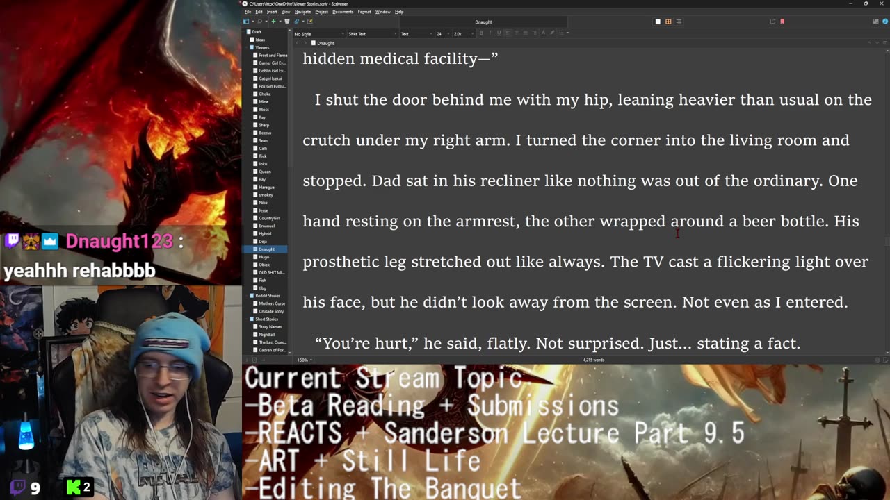 Beta Reading + REACTS + Commentary + Sanderson Part 8! Wheel of Time! Drawing: Still Life! Brainstorm Biotech Horrors! Editing?