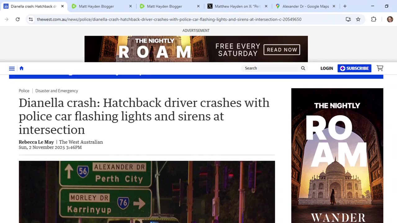 MSM report on Dianella car crash appears on day I tweeted about growing up just nearby. Q incidence?