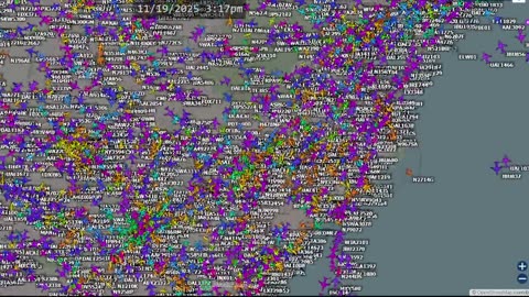 East Coast AIrplane Traffic Time Lapsed - Nov 21 2025 - no audio -