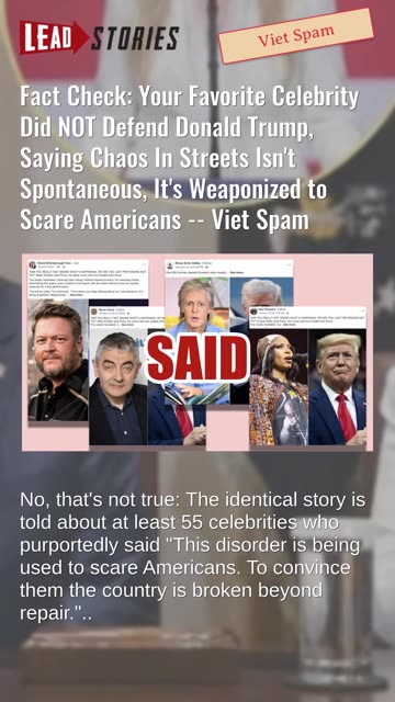 Fact Check: Celebrities Did NOT Defend Trump, Saying Chaos In Streets Isn't Spontaneous -- Vietspam