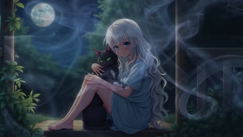 "Anime Girl and Her Cute Cat: A Heartwarming Moment"