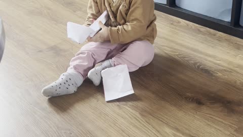 Baby Kayla Playing With Paper on the Floor 📄👶