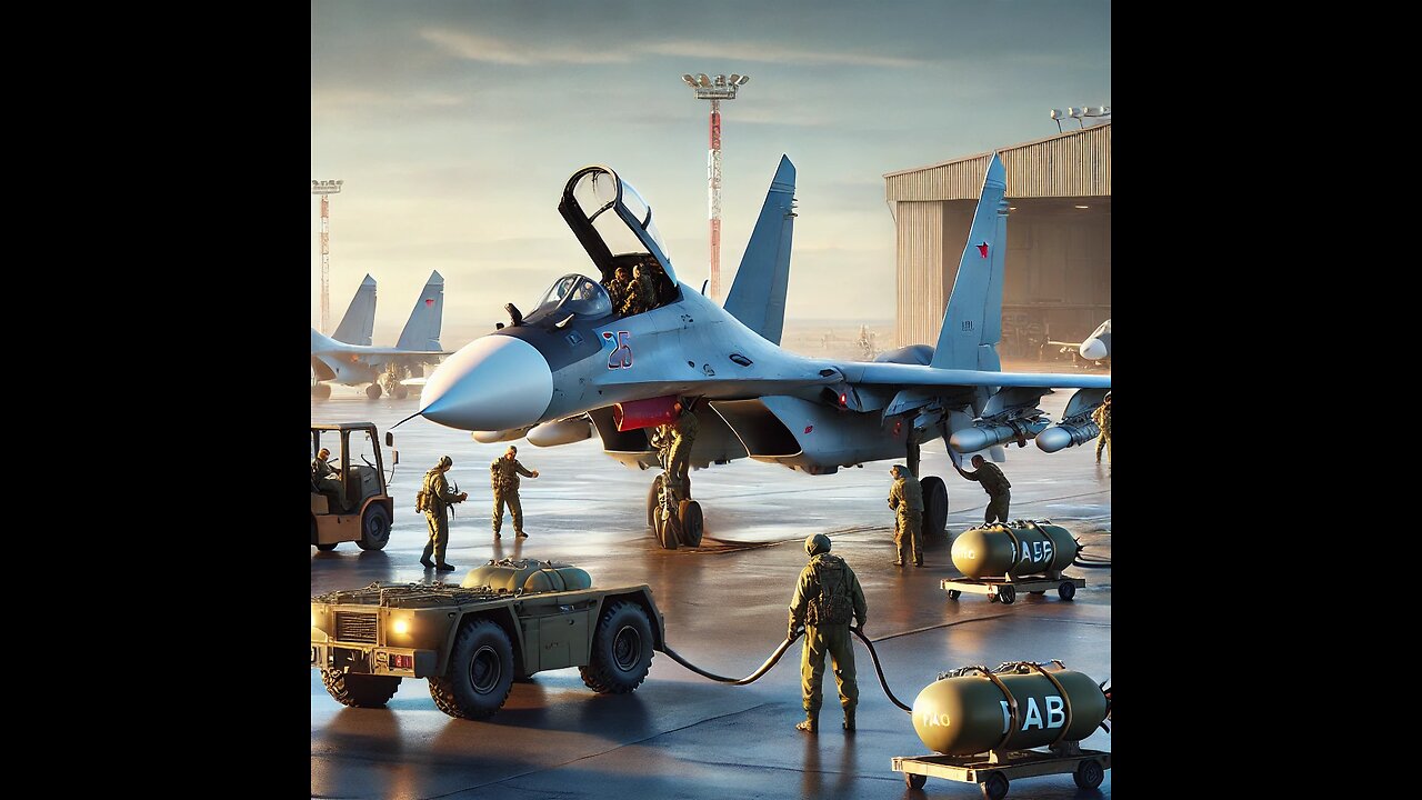 Russian Su-34 ready for its mission, including refueling and equipping it with FAB bombs.