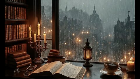 Reading Alone at Victorian London by the Wind down Rainy Autumn Ambience