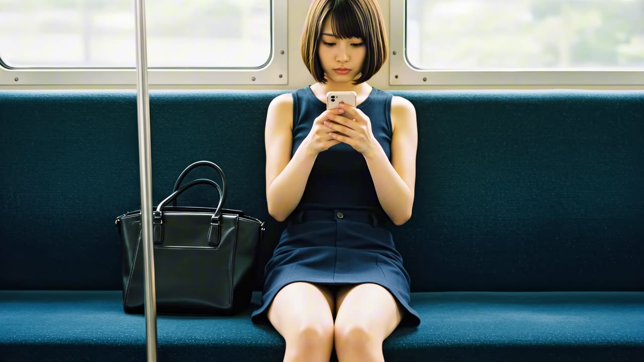 Graceful office lady sitting elegantly in the front me🌸