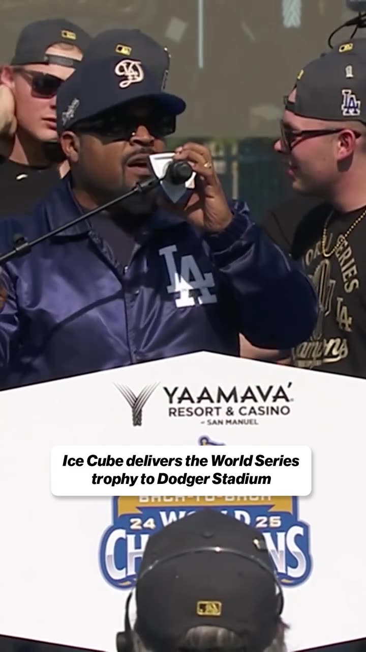 Ice Cube rolled up to Dodger Stadium with the World Series trophy