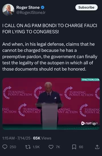 CALL ON AG PAM BONDI TO CHARGE FAUCI FOR LYING TO CONGRESS!