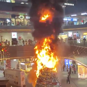 A Christmas tree inside a Chinese mall caught fire, with reports pointing to faulty wiring