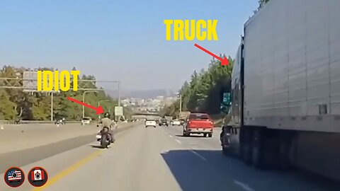 BIKER TRIED TO GET REVENGE BY BRAKE CHECKING A SEMI-TRUCK