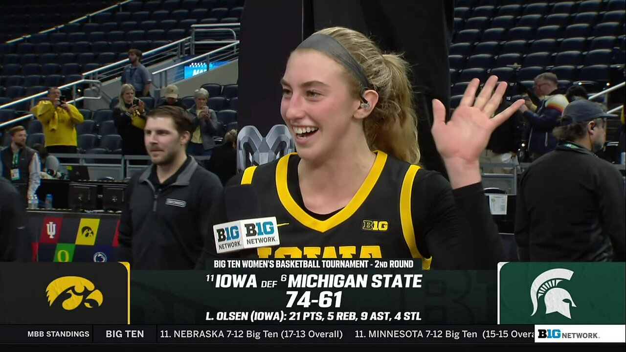 Lucy Olsen interview, Iowa Hawkeyes win vs Michigan State | Big Ten women's basketball Tournament