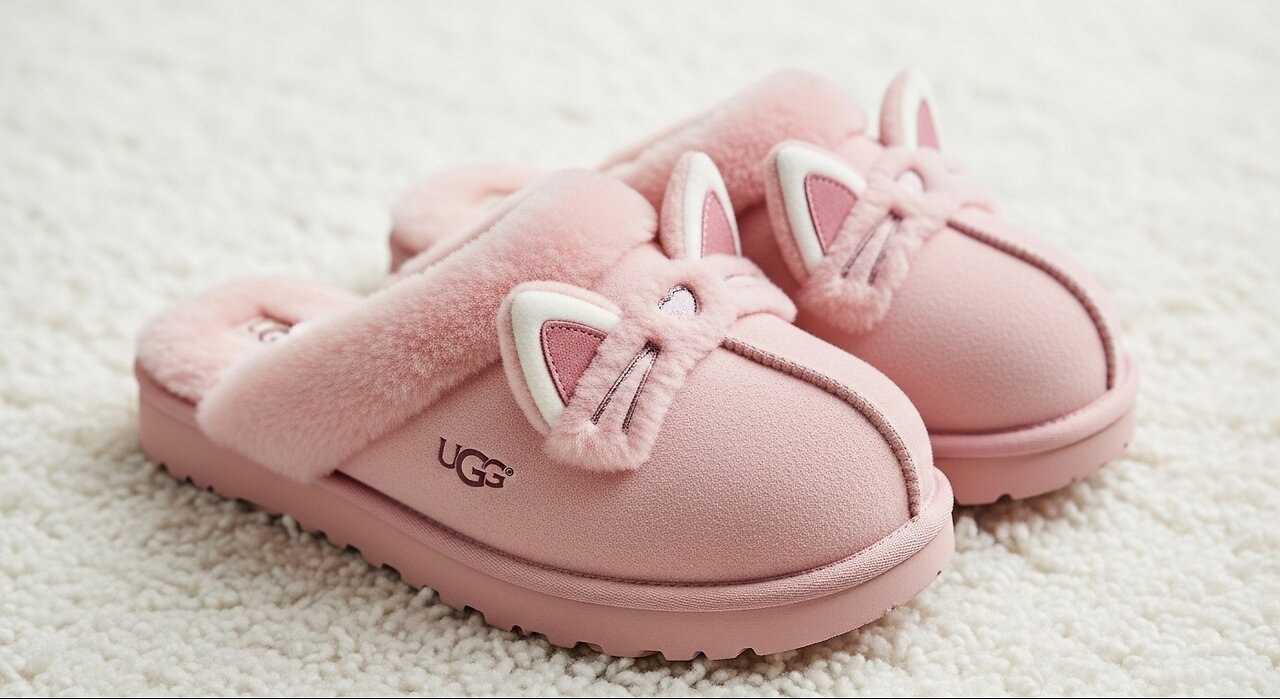 Pink Cute Cat Ears Ugg Slippers 3D View