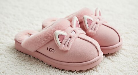 Pink Cute Cat Ears Ugg Slippers 3D View