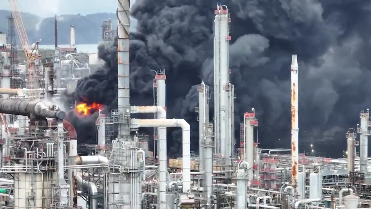 An Explosion and massive fire at the Martinez Refining Company in California