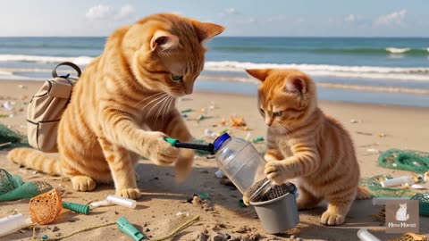 Mama Cat and Kitten Work Hard Selling Bread Until Their Beach Trip Dream Comes True 🐱🍞🏖️