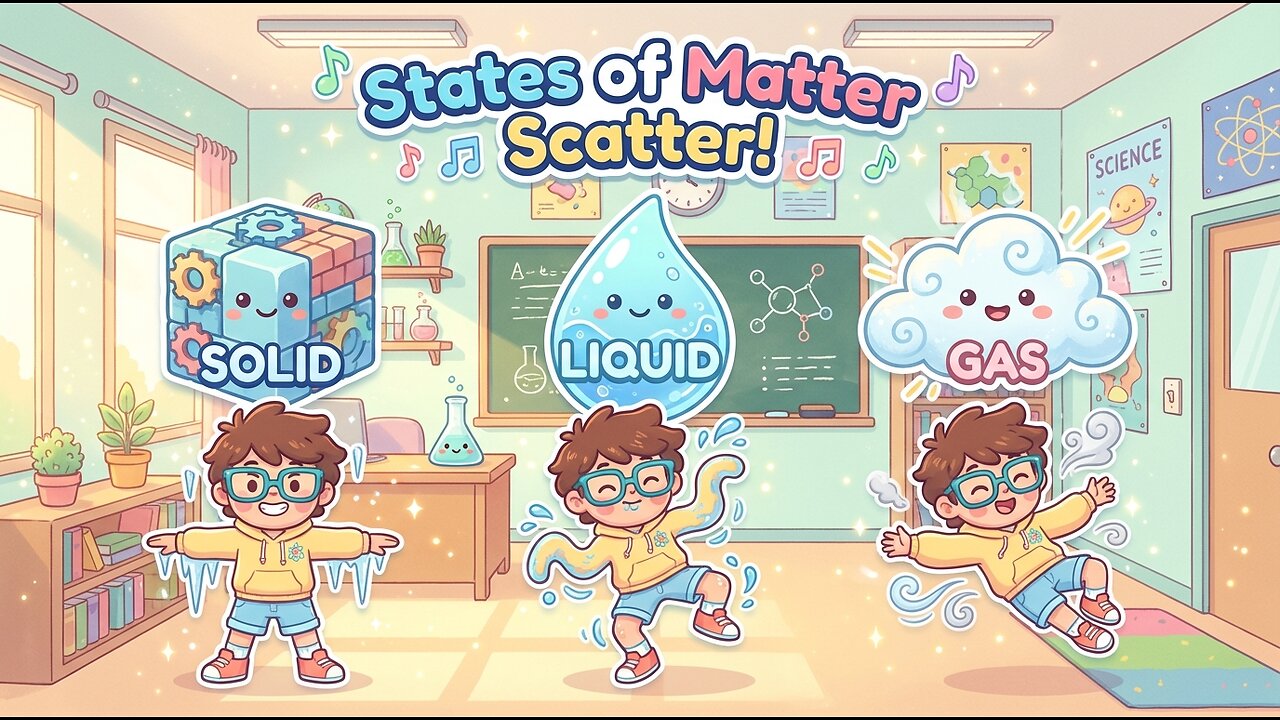 States of Matter Scatter | Fun Science Song for Kids (Solid, Liquid, Gas Dance!)