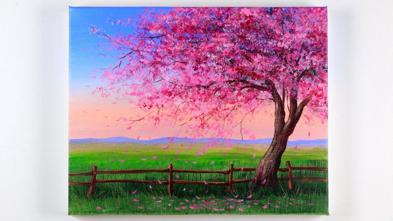 How to Paint a Serene Springtime Landscape with a Cherry Blossom Tree