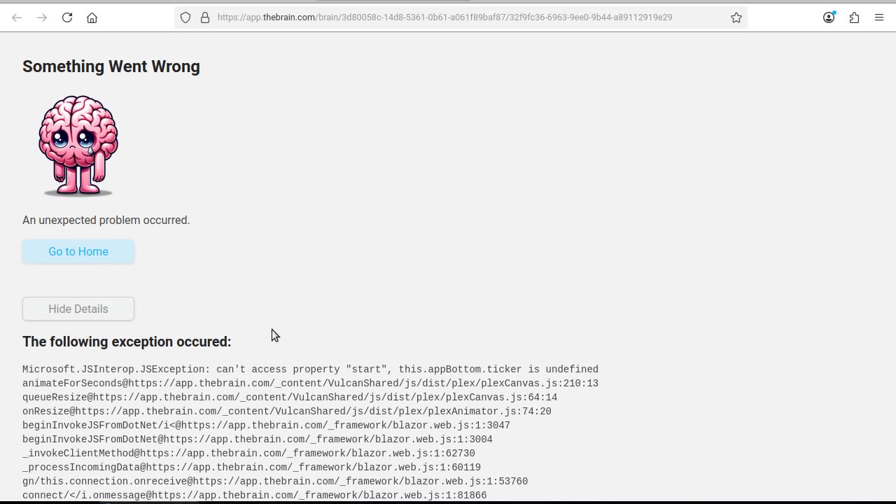 TheBrain Web variant exception 2025-10-12