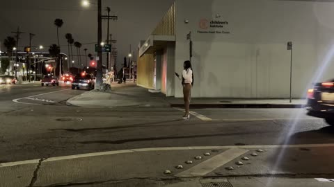 The street of LA at night -figueroa Street Los Angeles. California