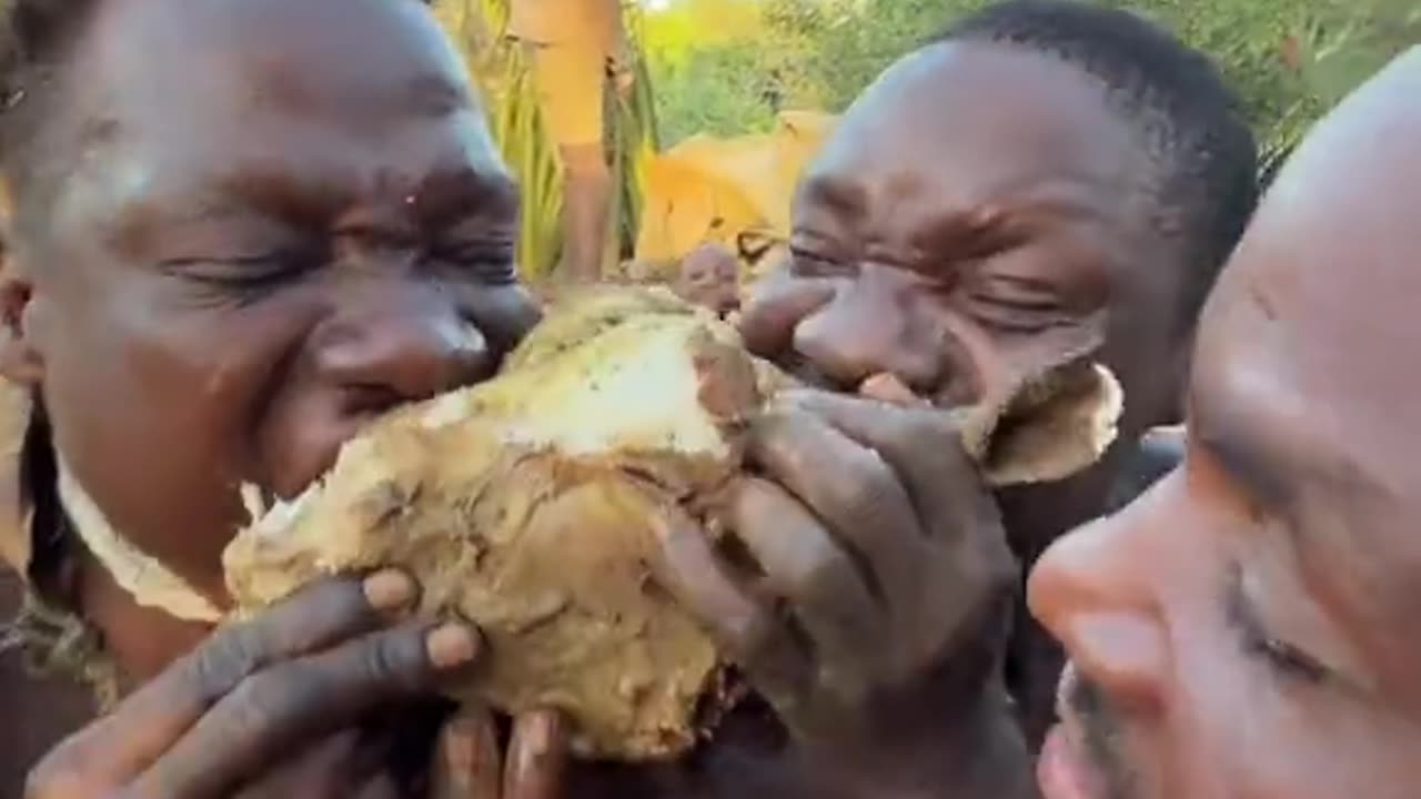 Woow... 😯🤤. See how bushman eat a whole antelope head 😆 so delicious