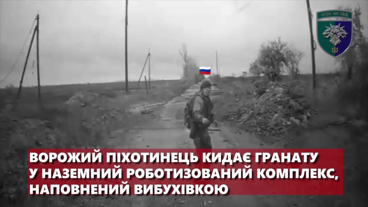 Russian Soldier Tries to Destroy a Ukrainian Ambush Drone with a Grenade